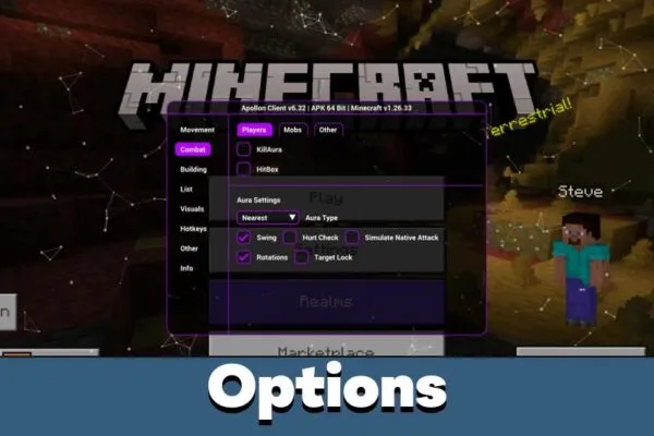 Options from Чит Apollon для Minecraft PE