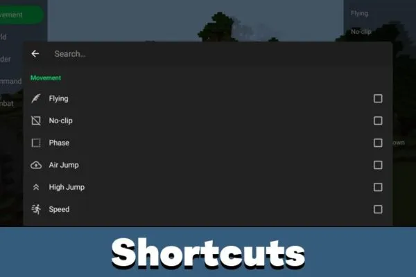 Shortcuts from Чит Toolbox для Minecraft PE